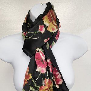LAUREN by Ralph Lauren Rectangle Floral Textured Outline Black Pinks Gold 11X52"